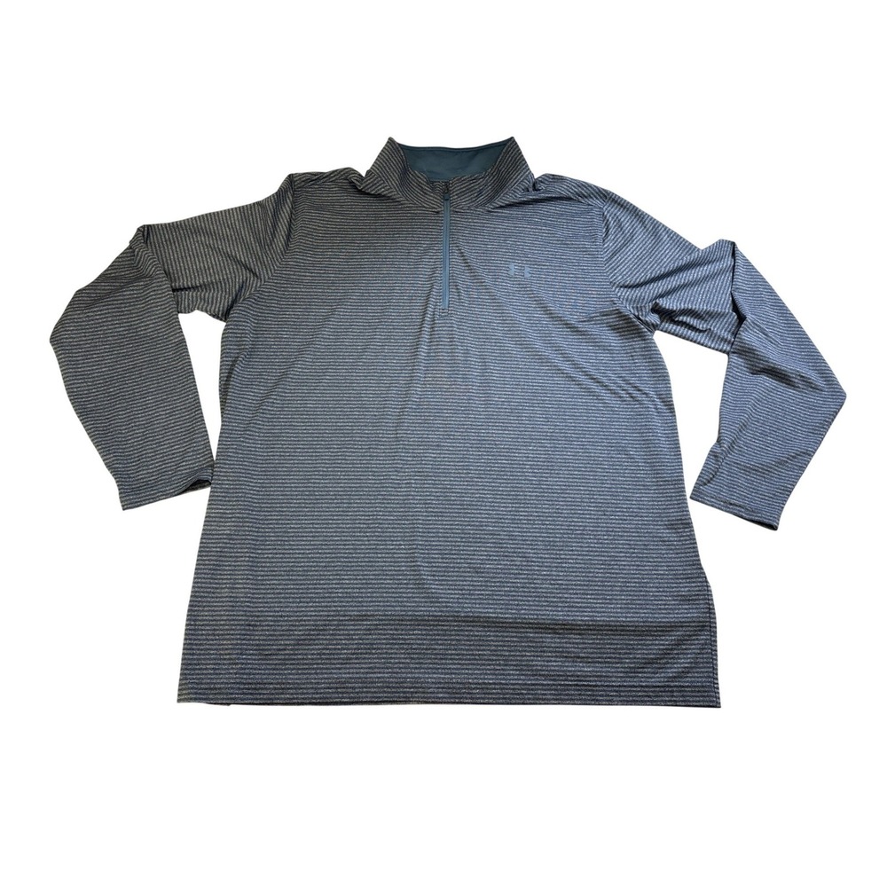 Under Armour Mens 2XL Blue Striped 1/4 Zip Pullover Performance Golf Shirt Loose
